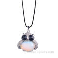 Charm Jewelry 925 Sterling Silver Cabochon Alloy Owl Pendant Necklace Opalite Stone Pendulum